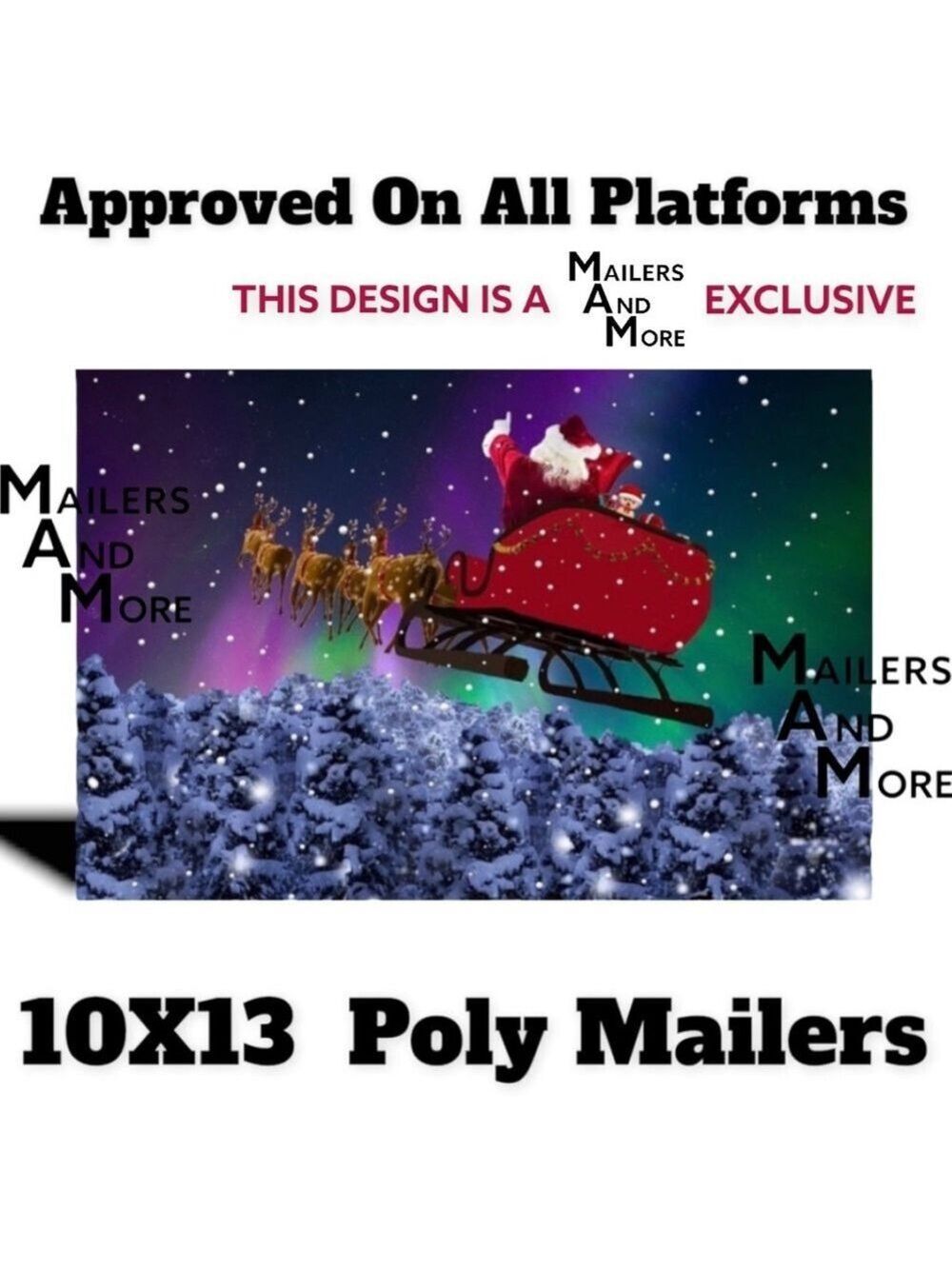 50 10X13  Poly Mailers Santa Aurora Borealis Christmas Envelopes PRICE IS FIRM - Picture 4 of 5